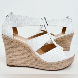 MICHAEL Michael Kors White Logo Espadrille Wedge Sandals
